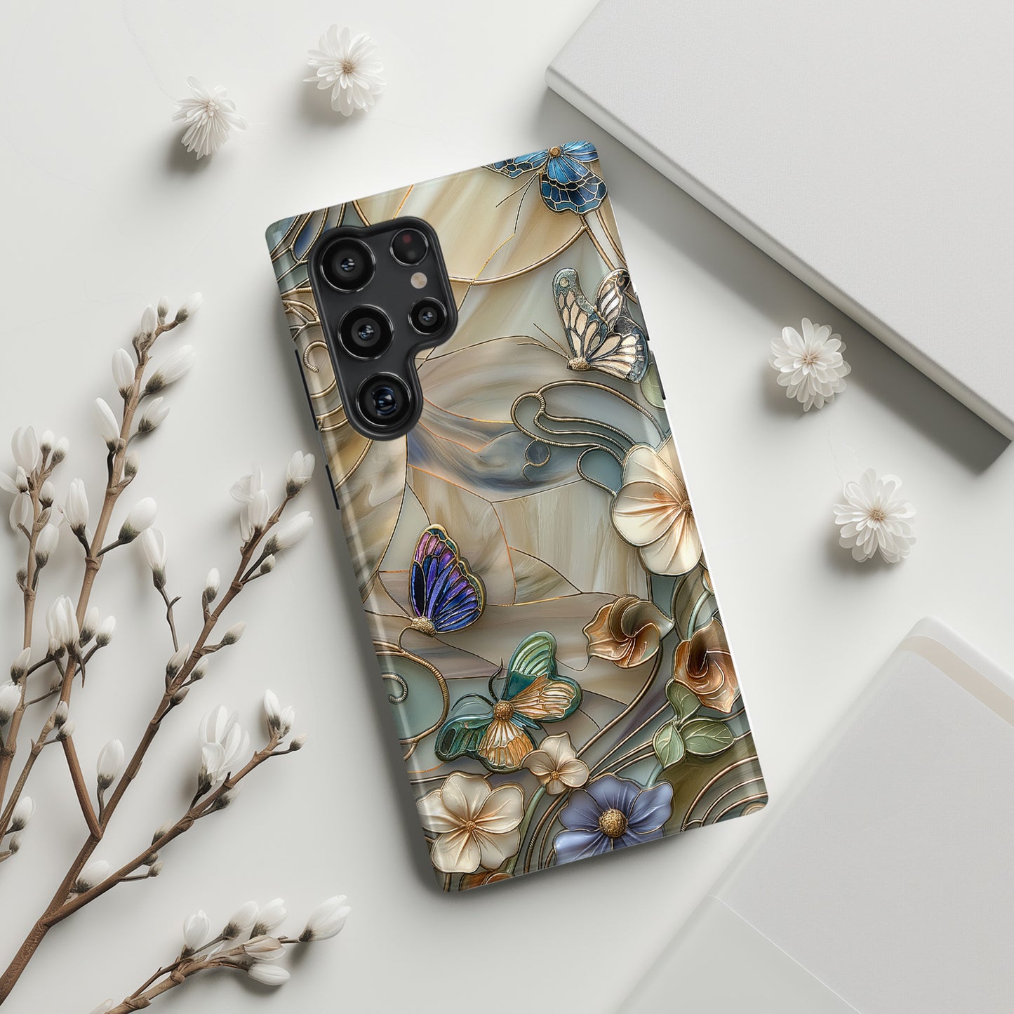 Floral Butterflies Stained Glass Design Case for Galaxy S series Phones