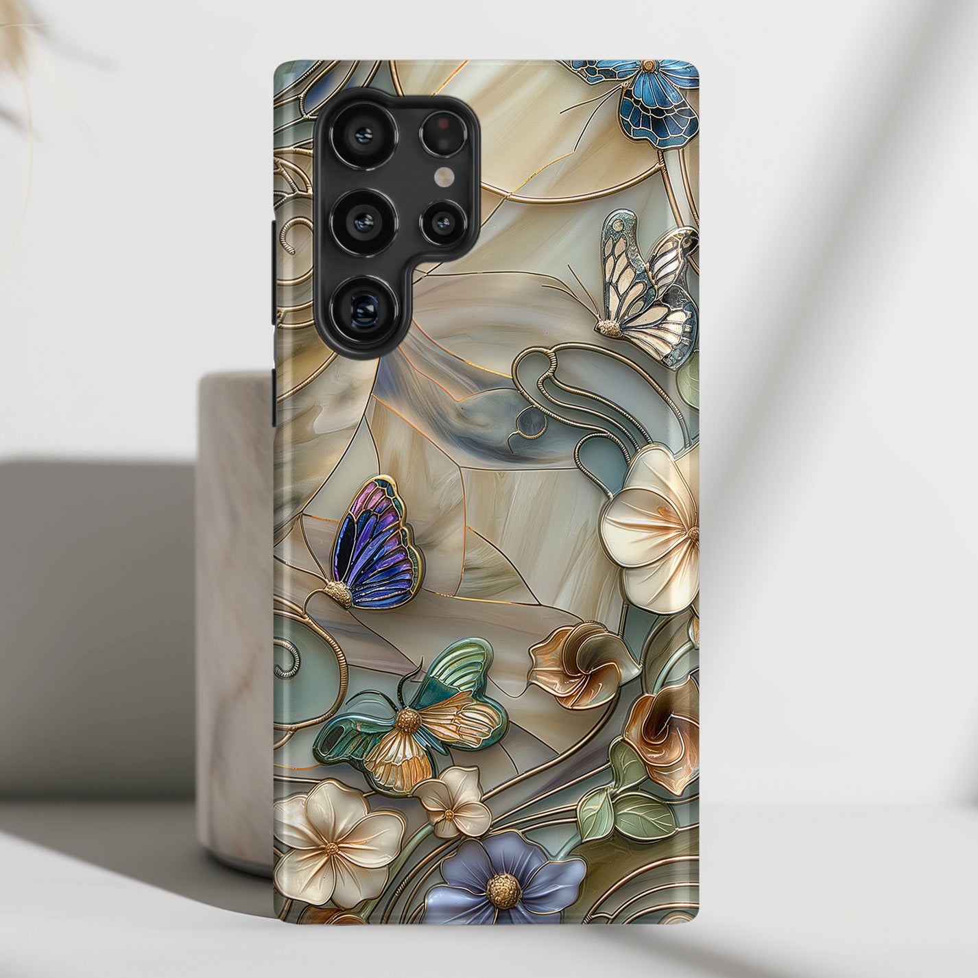 Floral Butterflies Stained Glass Design Case for Galaxy S series Phones