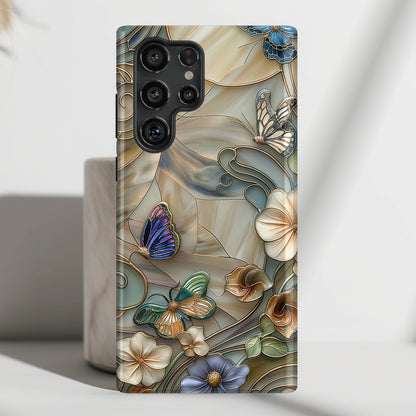 Floral Butterflies Stained Glass Design Case for Galaxy S series Phones