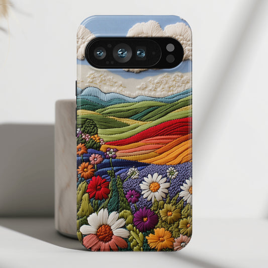 Flower Blooming Hills Embroidery Art Design Phone Case for Google Pixel