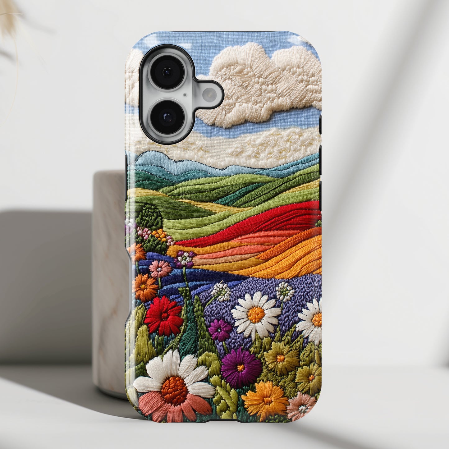 Flower Blooming Hills Embroidery Art Design iPhone Case