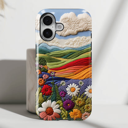 Flower Blooming Hills Embroidery Art Design iPhone Case