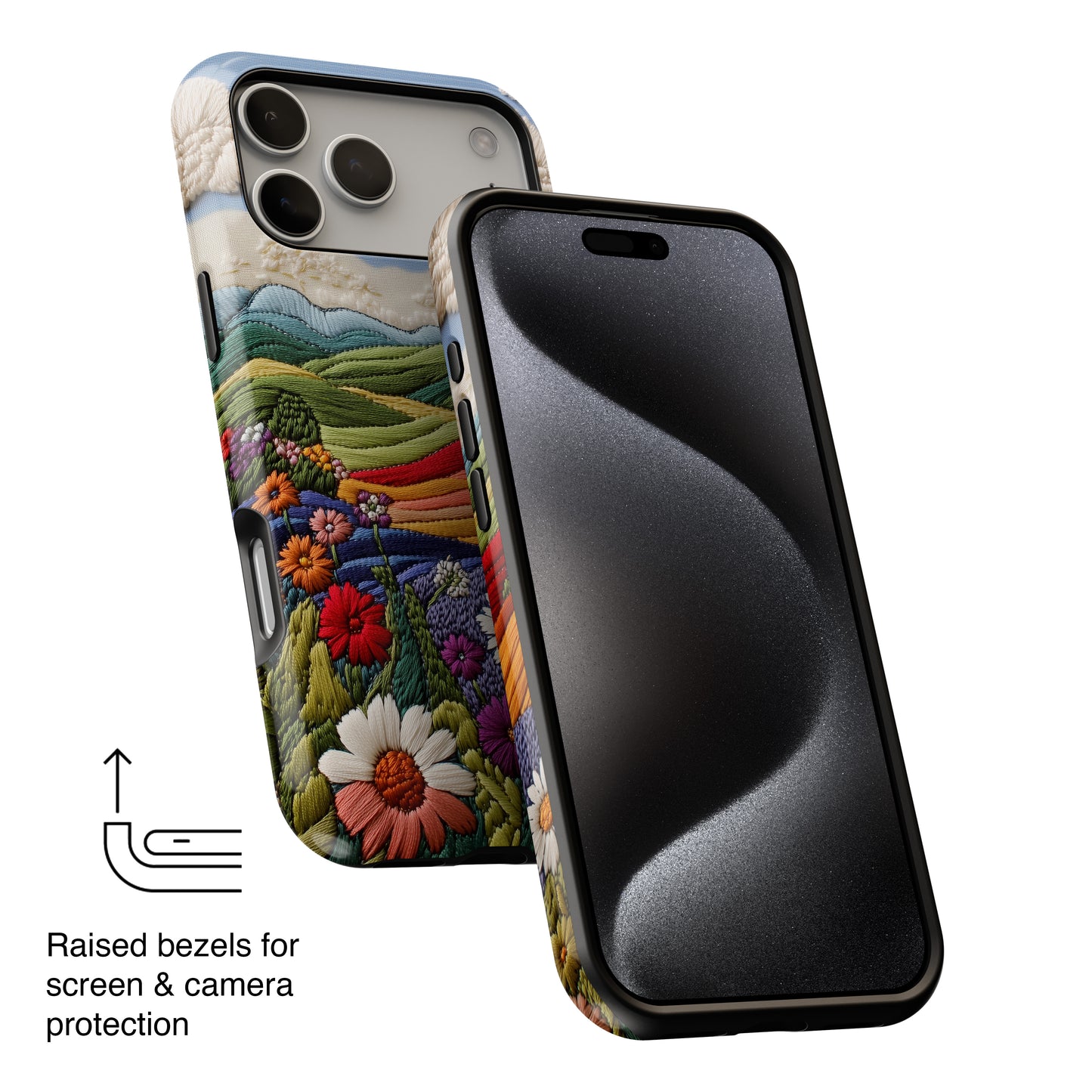 Flower Blooming Hills Embroidery Art Design iPhone Case