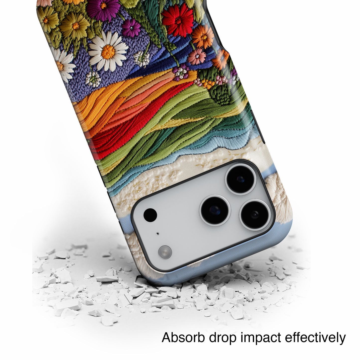 Flower Blooming Hills Embroidery Art Design iPhone Case