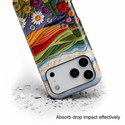 Flower Blooming Hills Embroidery Art Design iPhone Case