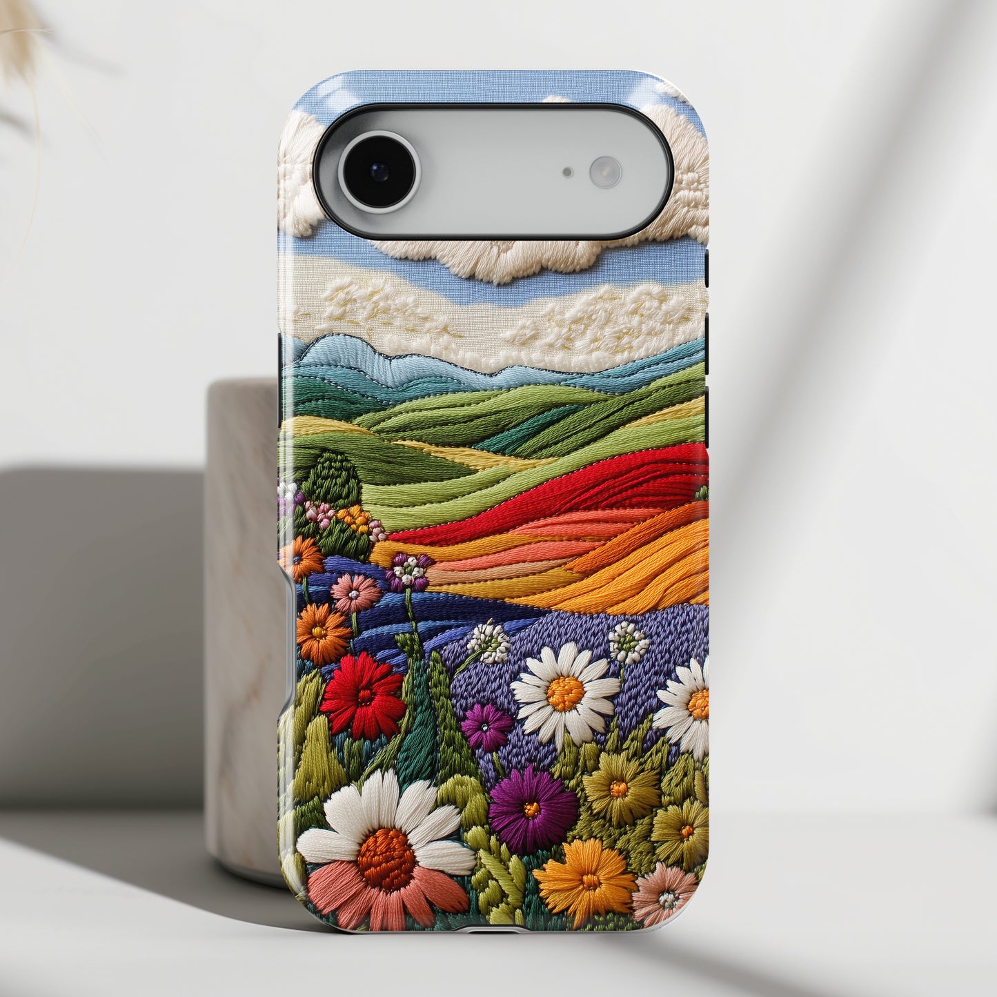 Flower Blooming Hills Embroidery Art Design iPhone Case