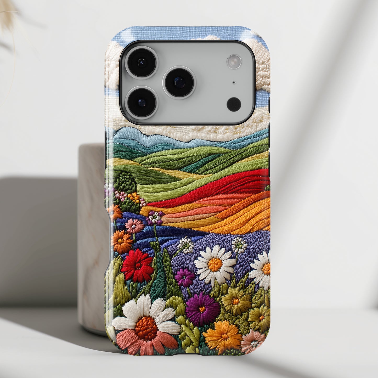 Flower Blooming Hills Embroidery Art Design iPhone Case