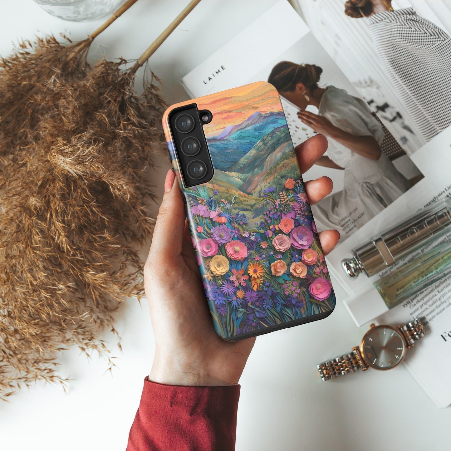 Flower Blossom Mountain Landscape Design Case for Galaxy S series Phones