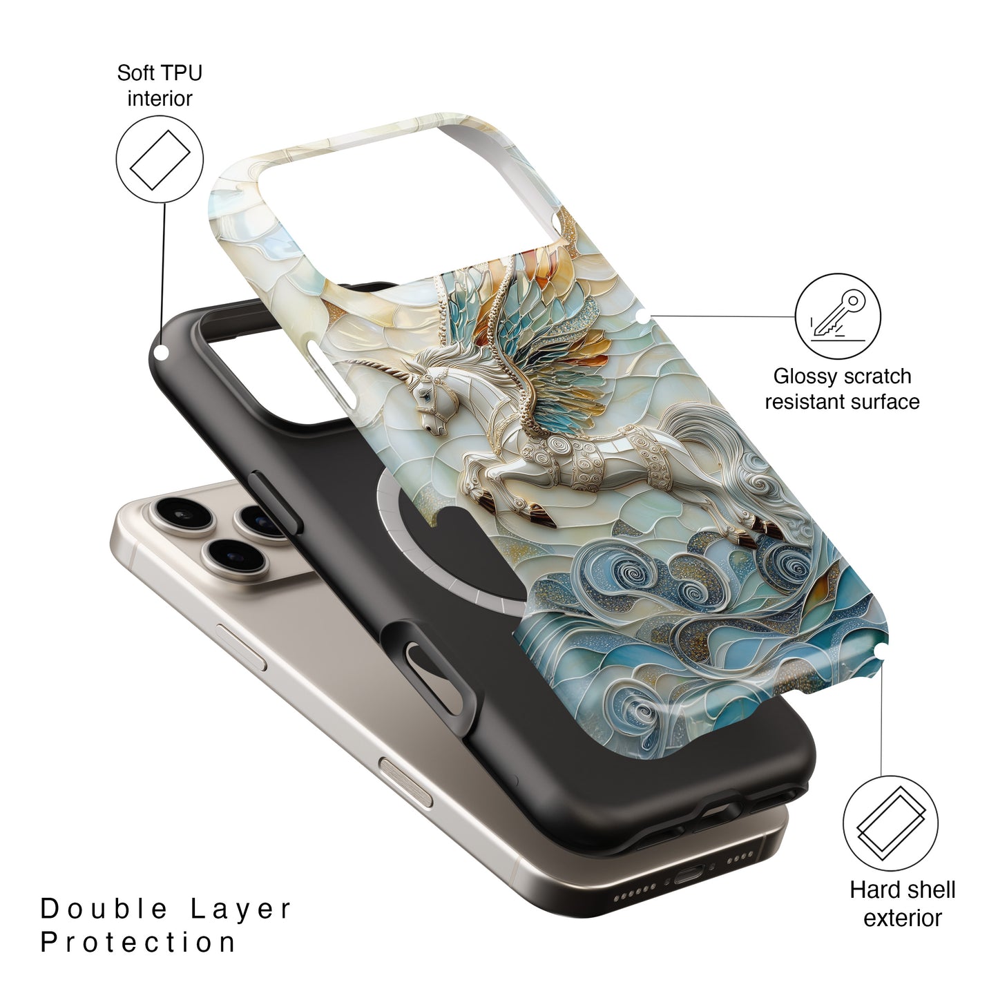 Flying Unicorn Abstract Art Design iPhone Case