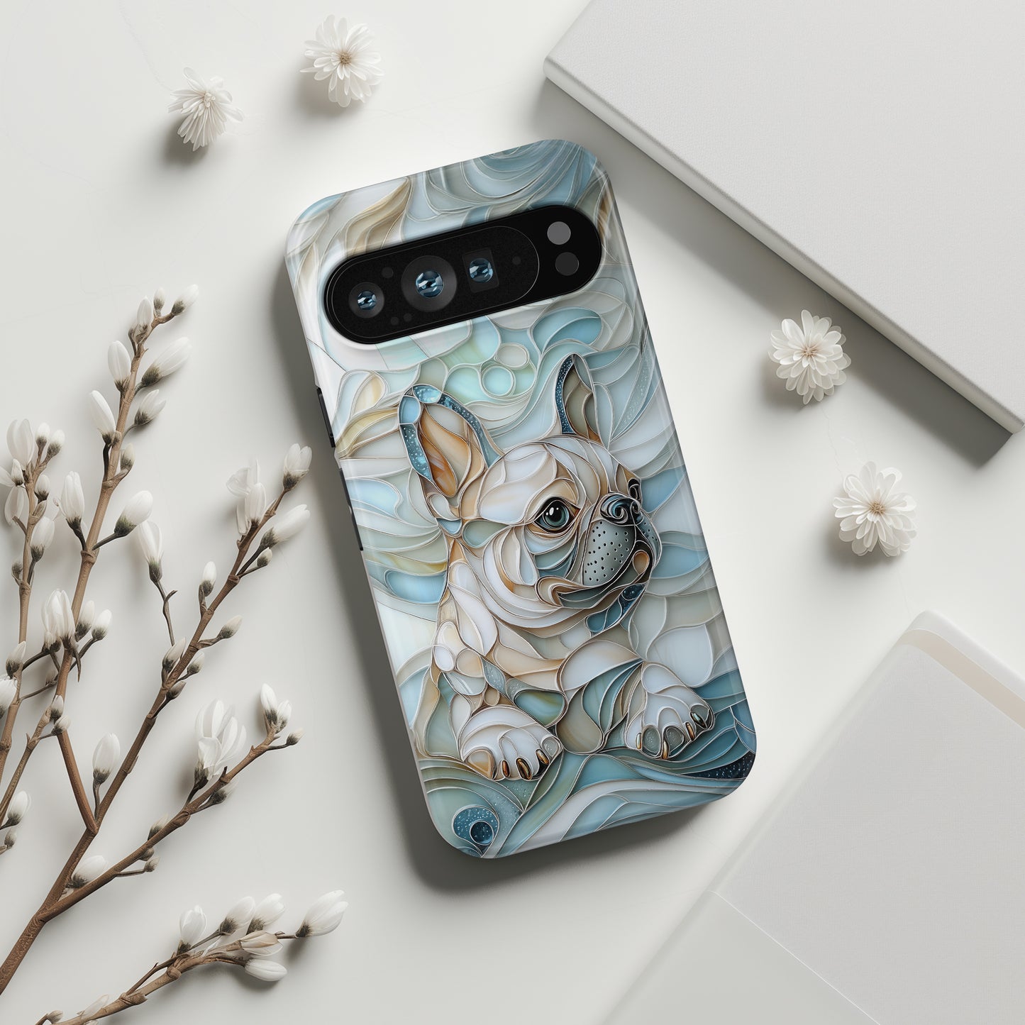 Frenchie Puppy Stained Glass Art Design Phone Case for Google Pixel