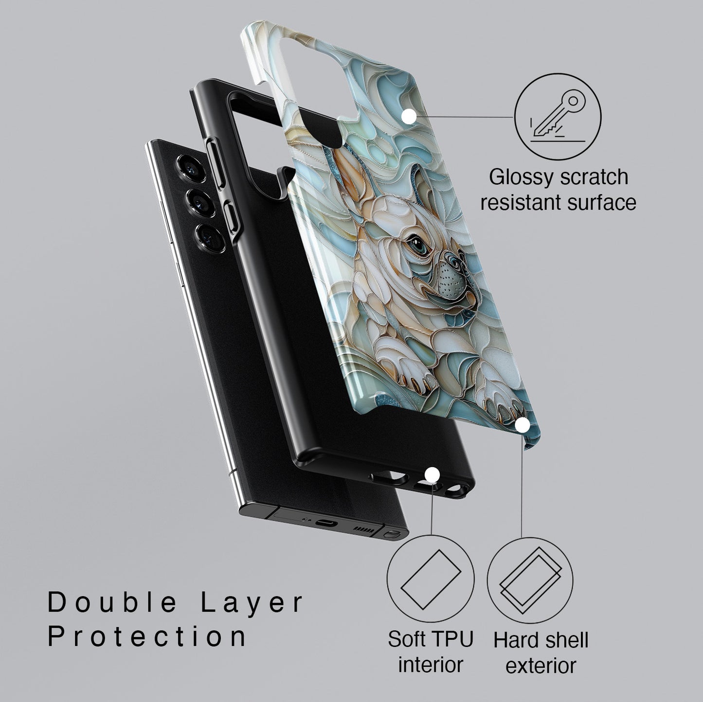 Frenchie Puppy Stained Glass Art Design Phone Case for Galaxy S series Phones