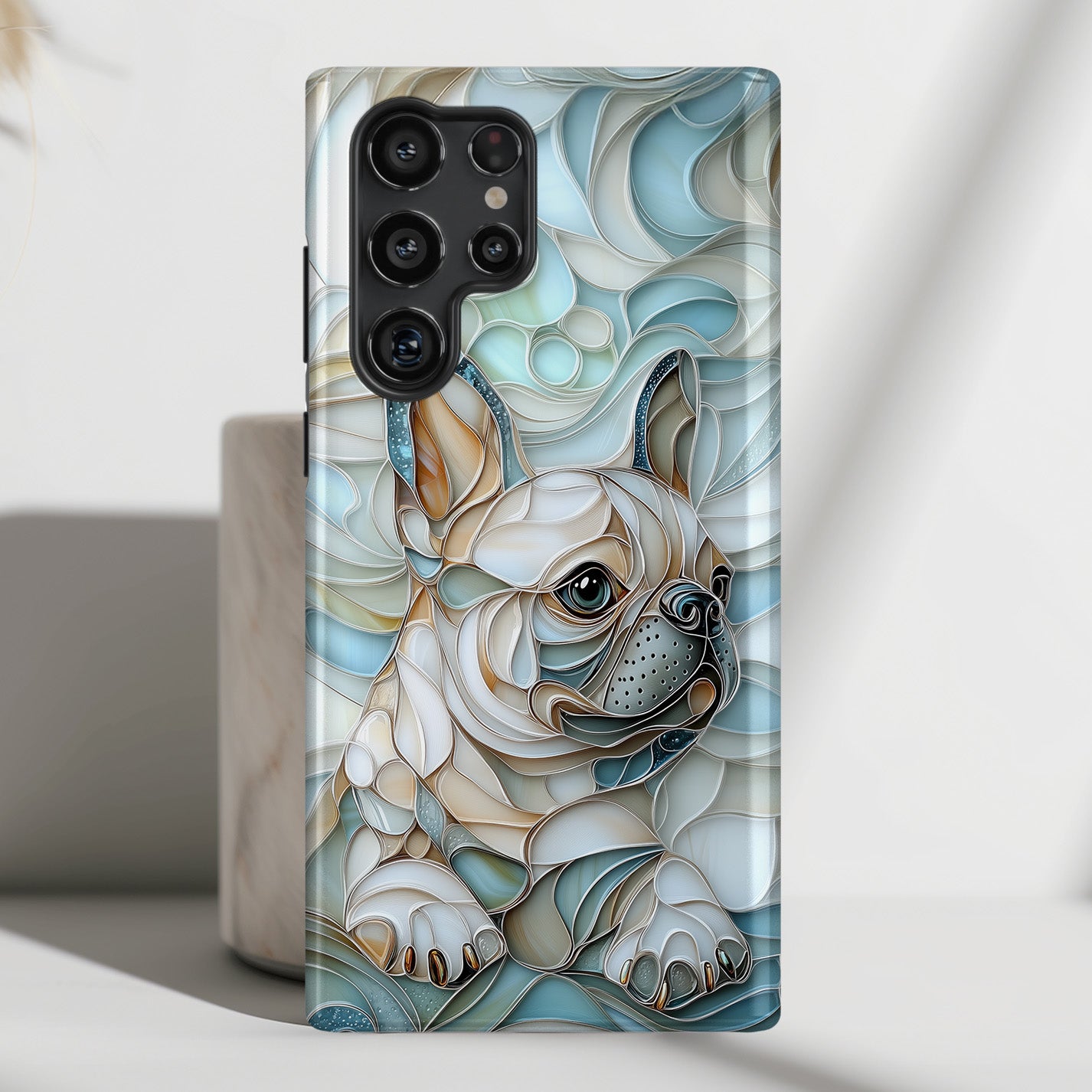 Frenchie Puppy Stained Glass Art Design Phone Case for Galaxy S series Phones