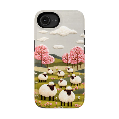 The Embroidered Meadow – Faux Needlepoint Design iPhone Case