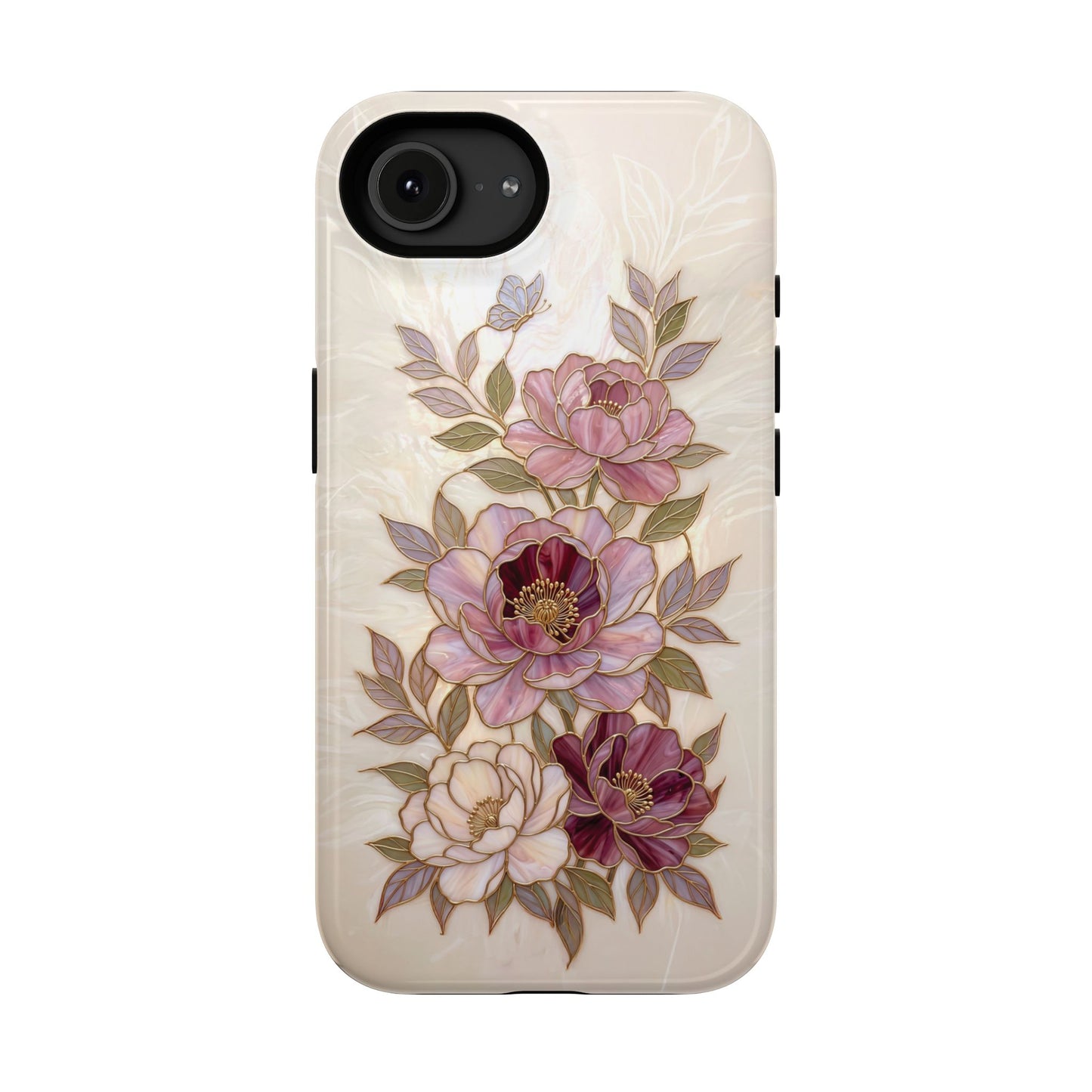 The Cloisonné Peony – Faux Stained Glass & Pearl Design iPhone Case