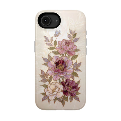 The Cloisonné Peony – Faux Stained Glass & Pearl Design iPhone Case