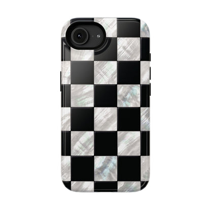 The Midnight Pearl – Inlaid Checkerboard Design iPhone Case