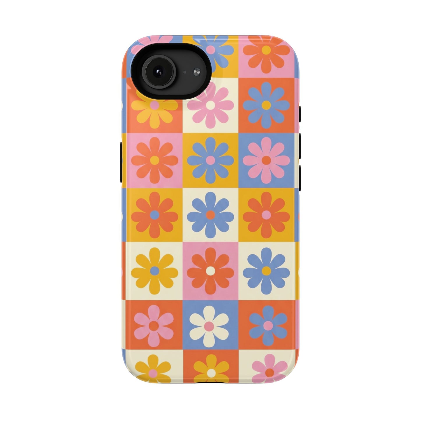The Groovy Garden – Retro Floral Checkerboard Design iPhone Case