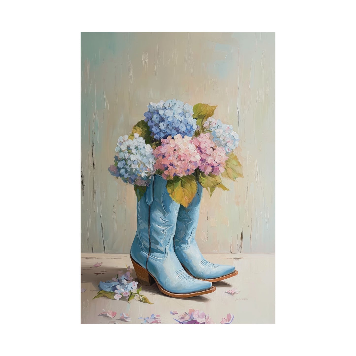 The Country Coquette – Impasto Boot & Hydrangea Design Wall Art