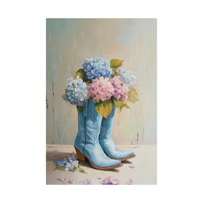 The Country Coquette – Impasto Boot & Hydrangea Design Wall Art