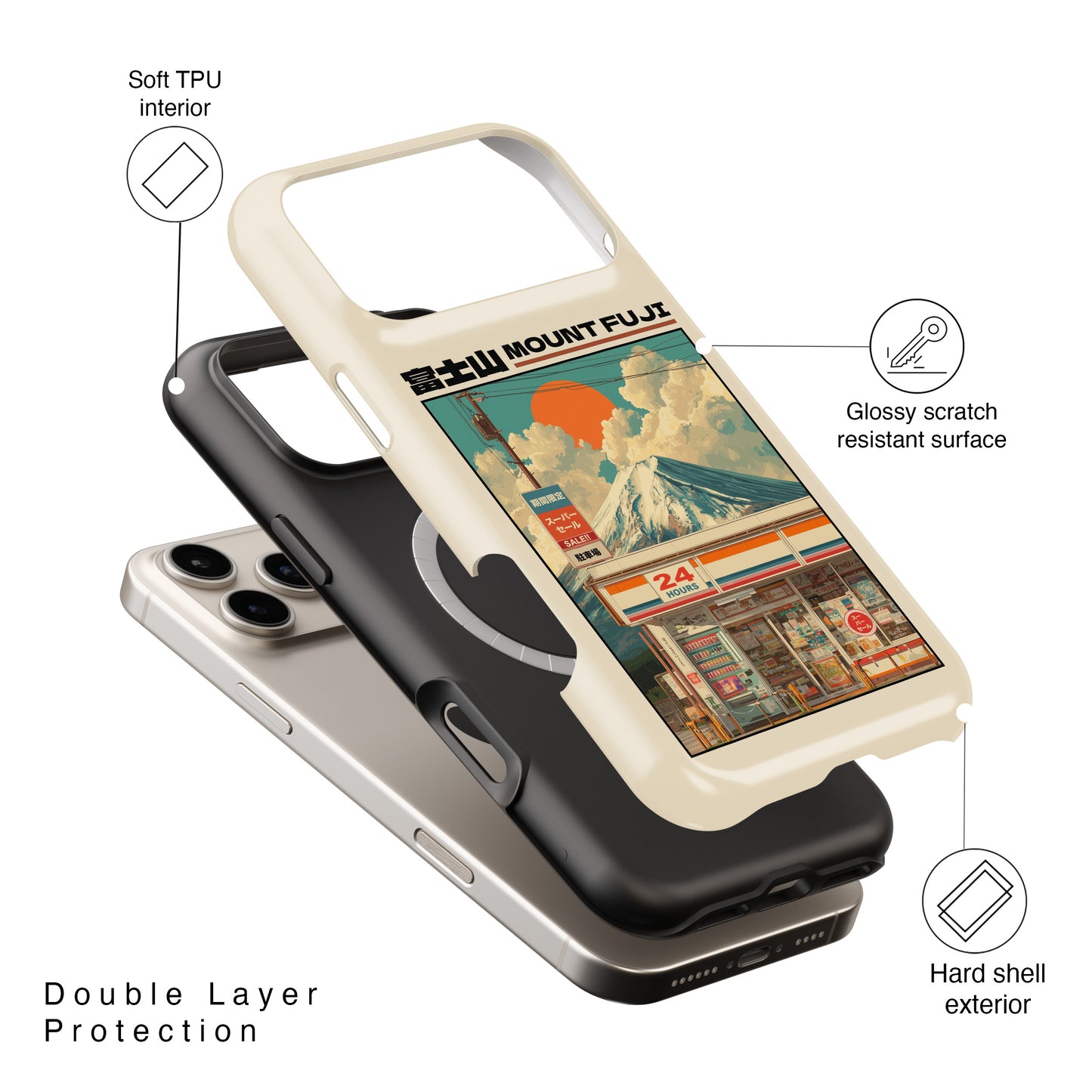 Fuji Golden Hour – Retro Anime Design iPhone Case