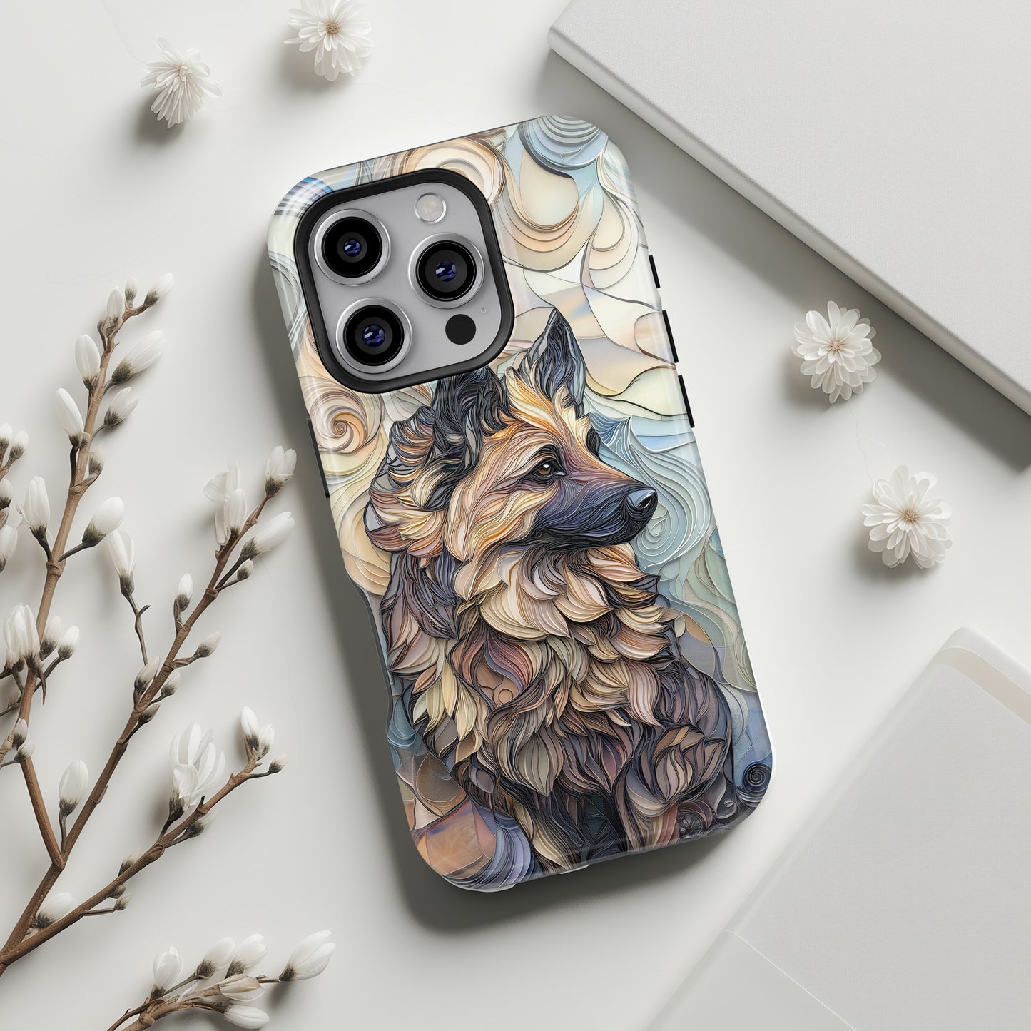 German Shepherd Stained Glass Design iPhone Case