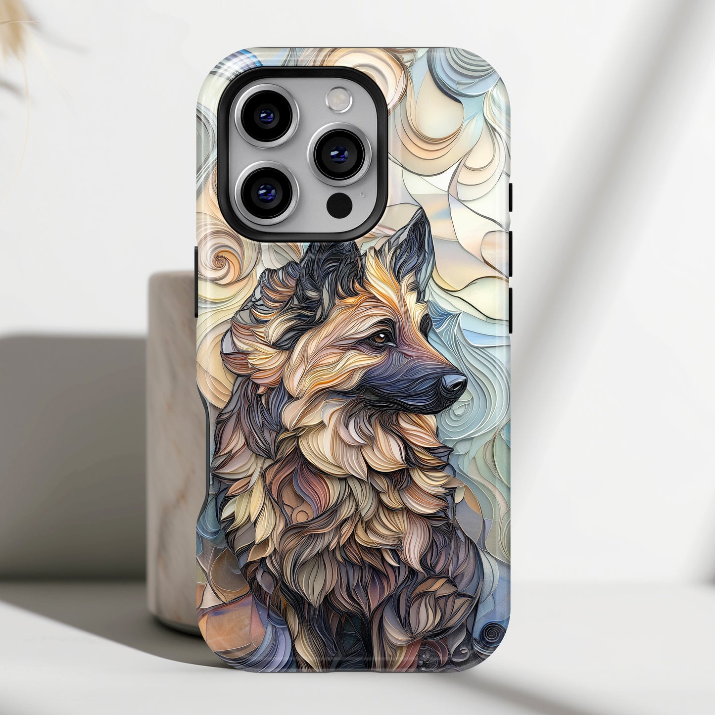 German Shepherd Stained Glass Design iPhone Case
