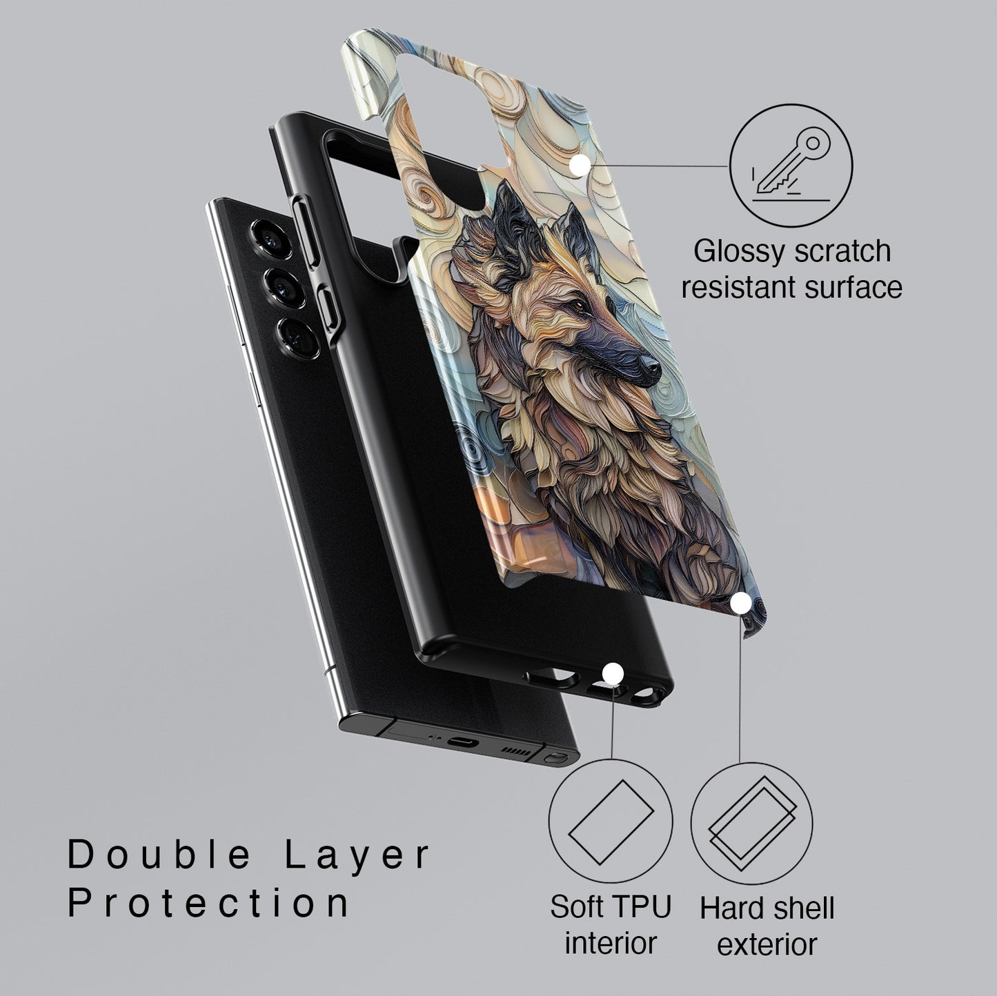 German Shepherd Stained Glass Design Phone Case for Galaxy S series Phones