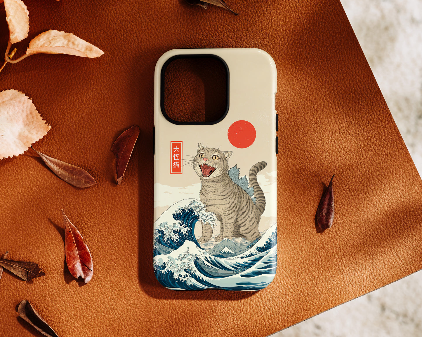 The Roaring Neko – Ukiyo-e Parody Design iPhone Case