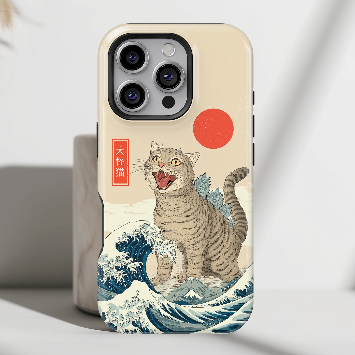 The Roaring Neko – Ukiyo-e Parody Design iPhone Case
