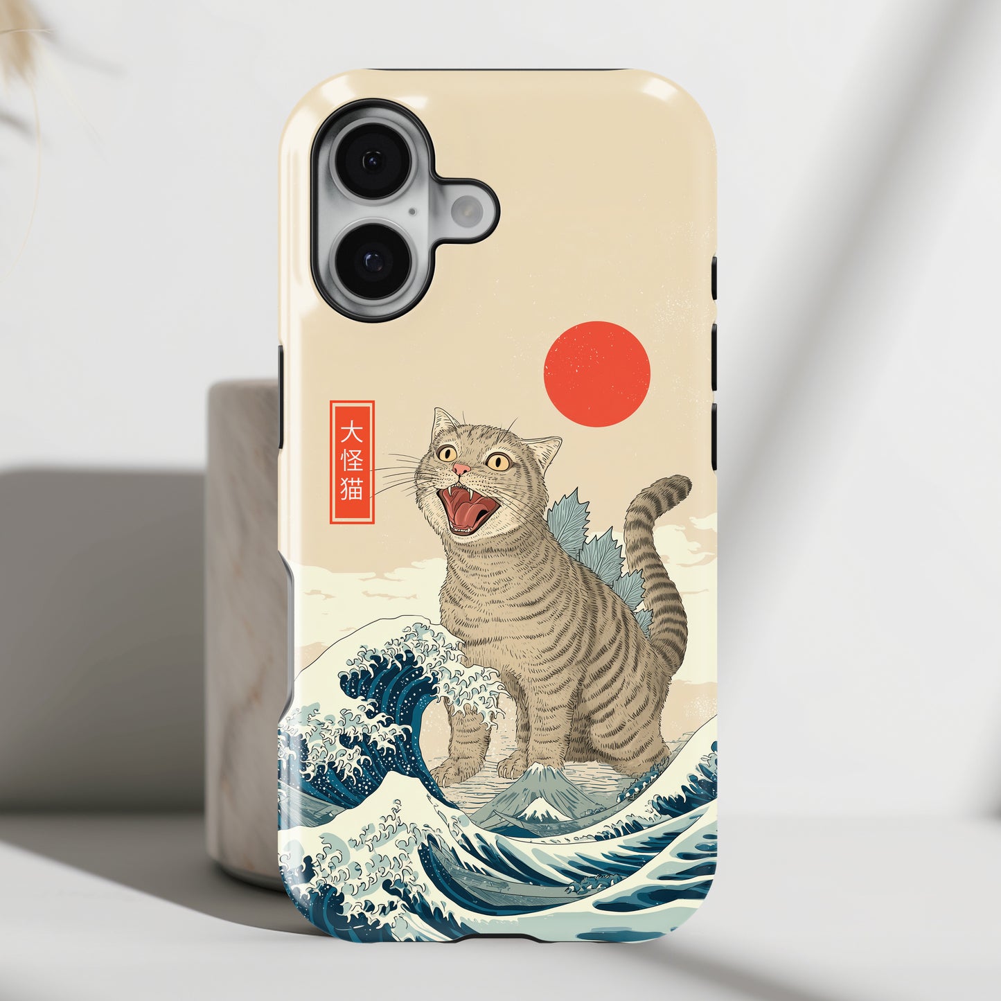 The Roaring Neko – Ukiyo-e Parody Design iPhone Case