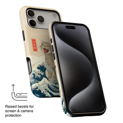 The Roaring Neko – Ukiyo-e Parody Design iPhone Case