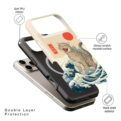 The Roaring Neko – Ukiyo-e Parody Design iPhone Case