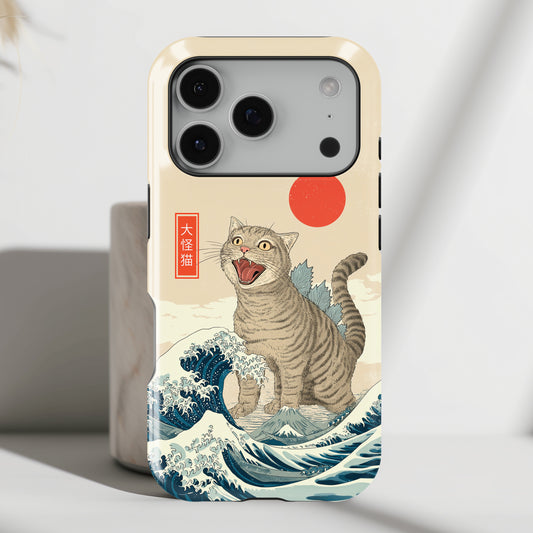 The Roaring Neko – Ukiyo-e Parody Design iPhone Case