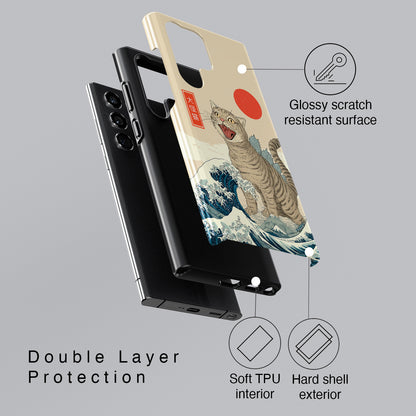 The Roaring Neko – Ukiyo-e Parody Design Phone Case for Galaxy S series Phones