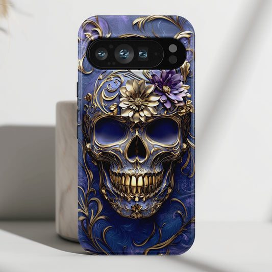 Gold Floral Skull Design Phone Case for Google Pixel
