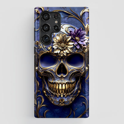 Gold Floral Skull Design Phone Case for Galaxy S series Phones