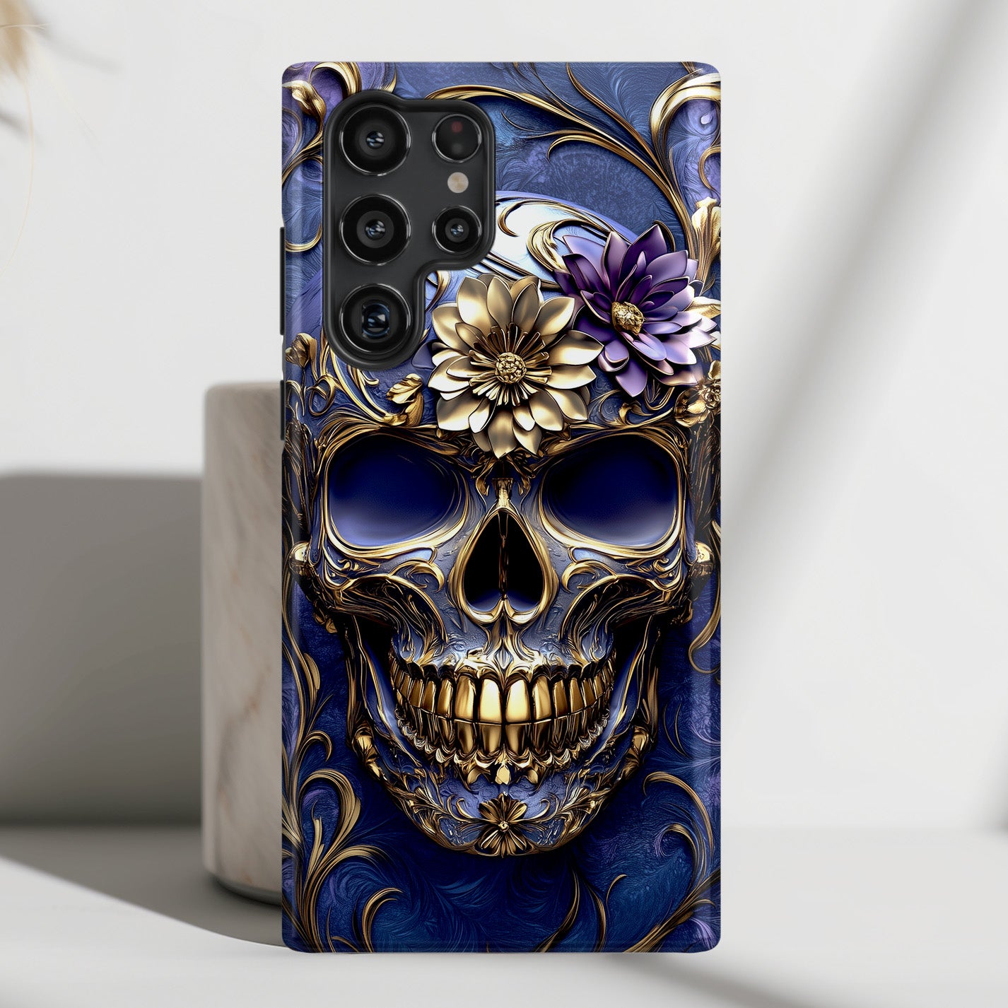 Gold Floral Skull Design Phone Case for Galaxy S series Phones