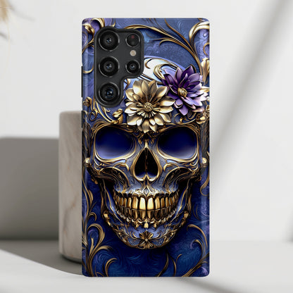 Gold Floral Skull Design Phone Case for Galaxy S series Phones