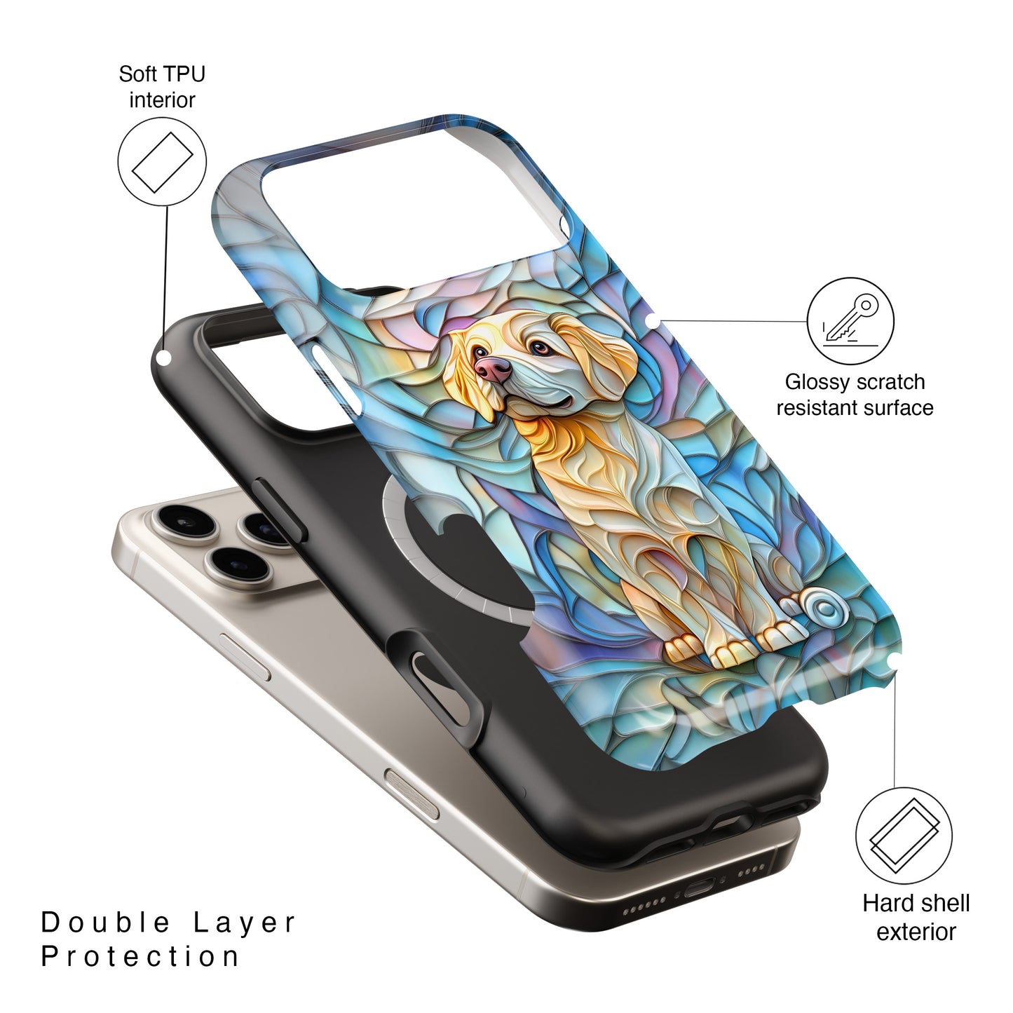 Golden Retriever Puppy Stained Glass Design iPhone Case