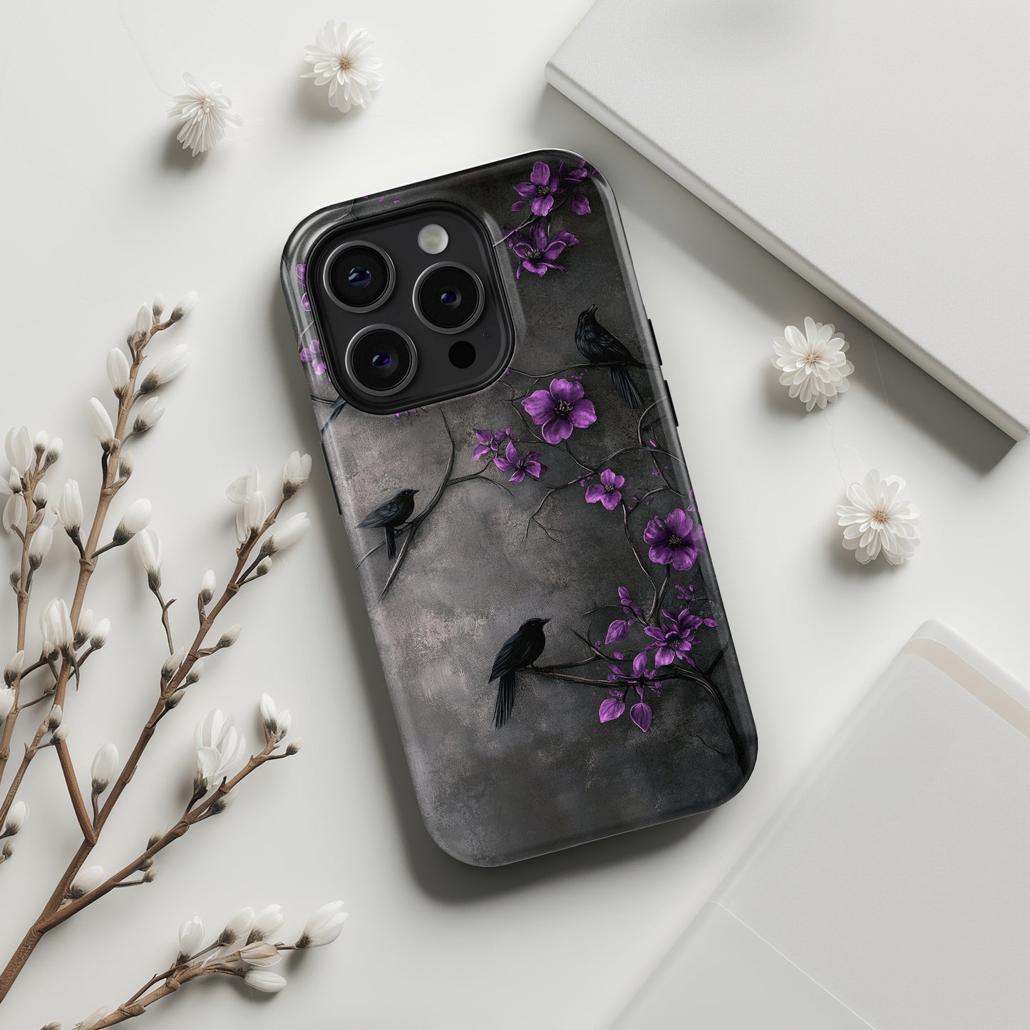 Gothic Purple Flower Tree Dark Fantasy Design iPhone Case