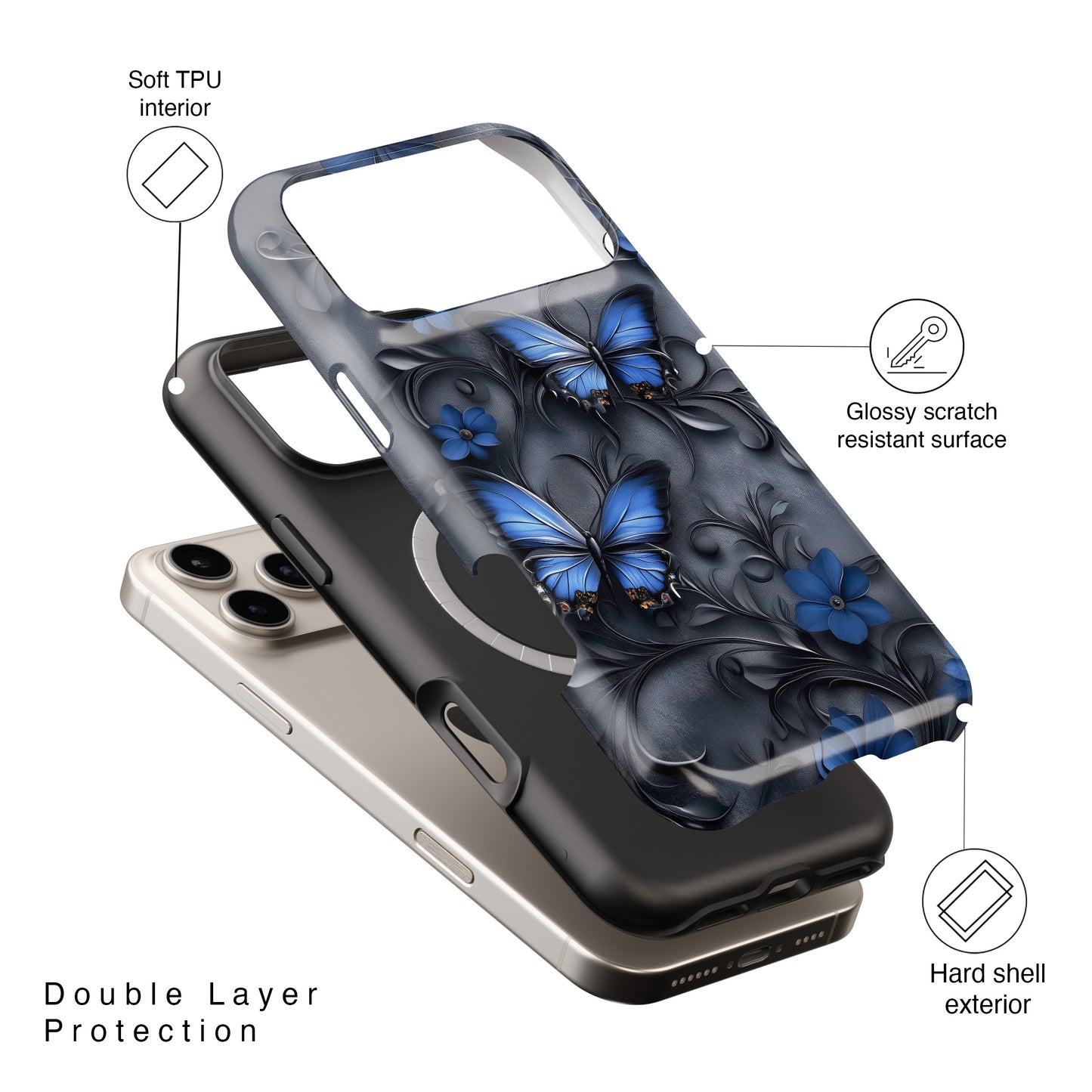 Gothic Floral Butterflies Design iPhone Case