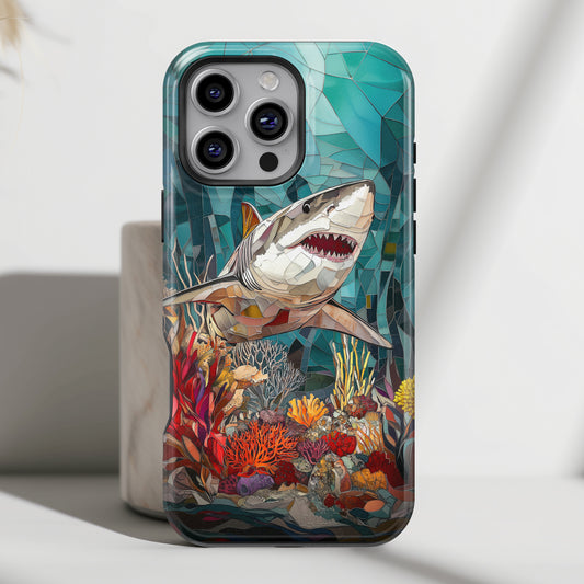 Great White Shark Stained Glass Design iPhone Case