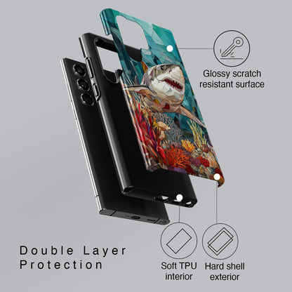 Great White Shark Stained Glass Design Case for Galaxy S series Phones
