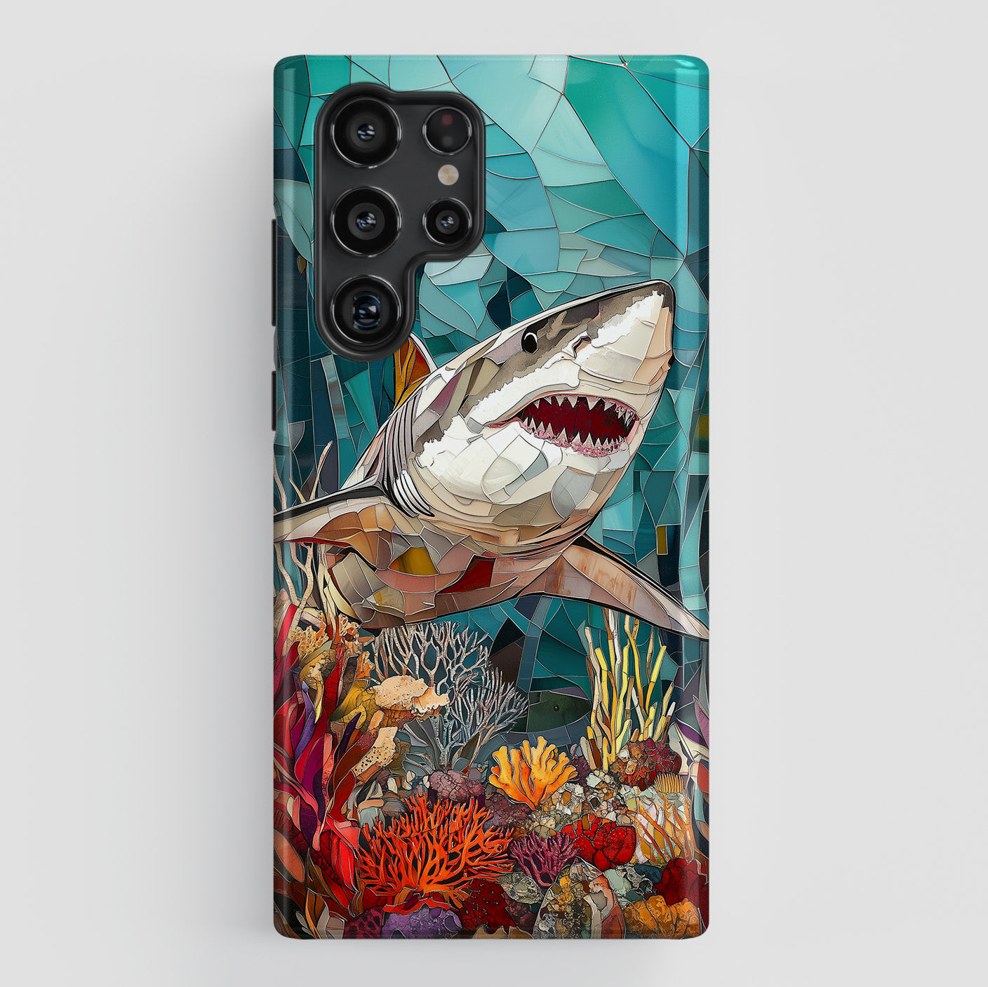 Great White Shark Stained Glass Design Case for Galaxy S series Phones