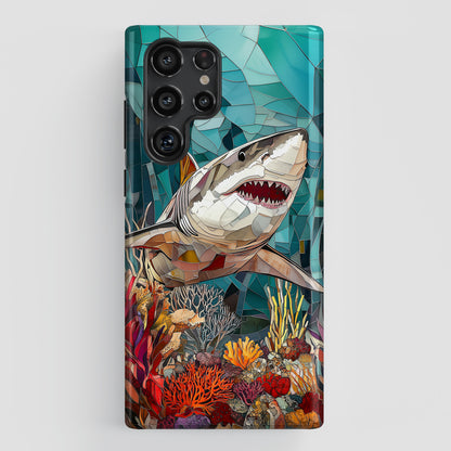 Great White Shark Stained Glass Design Case for Galaxy S series Phones