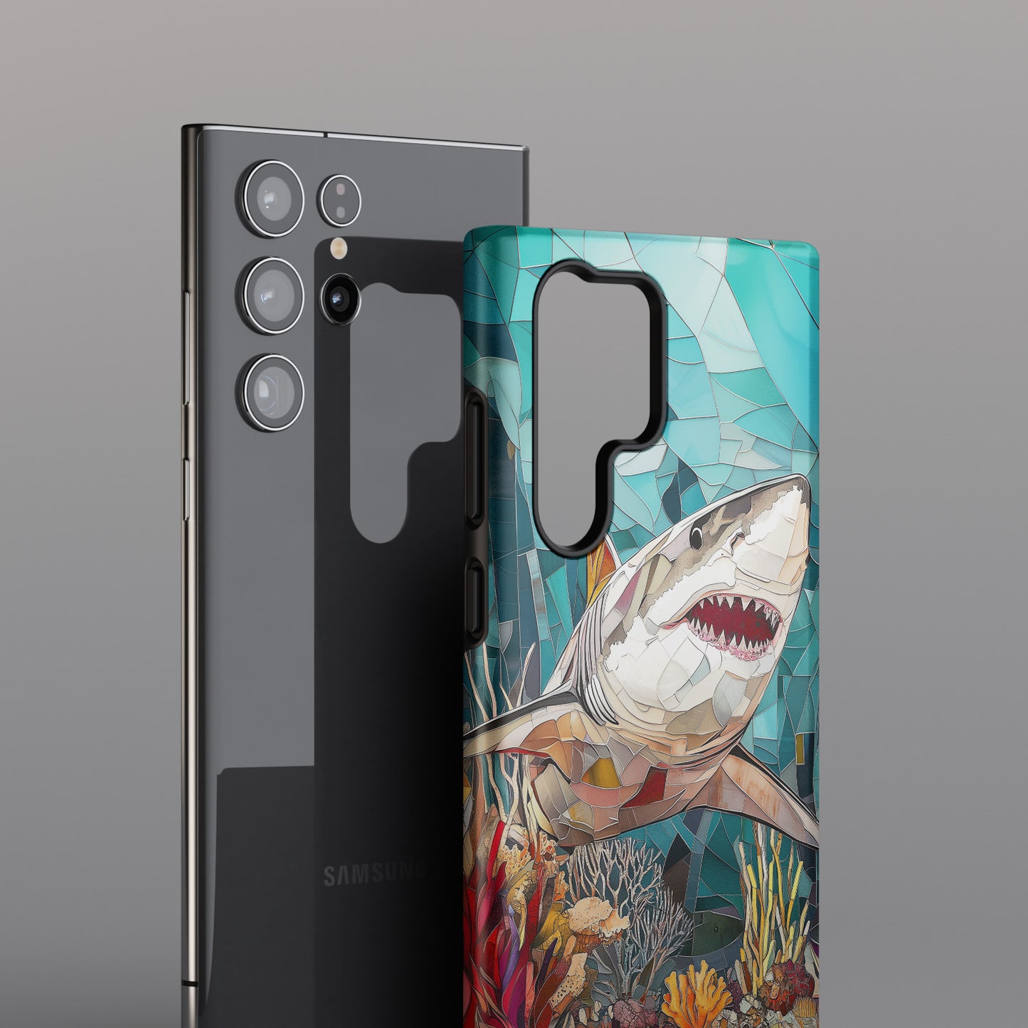 Great White Shark Stained Glass Design Case for Galaxy S series Phones