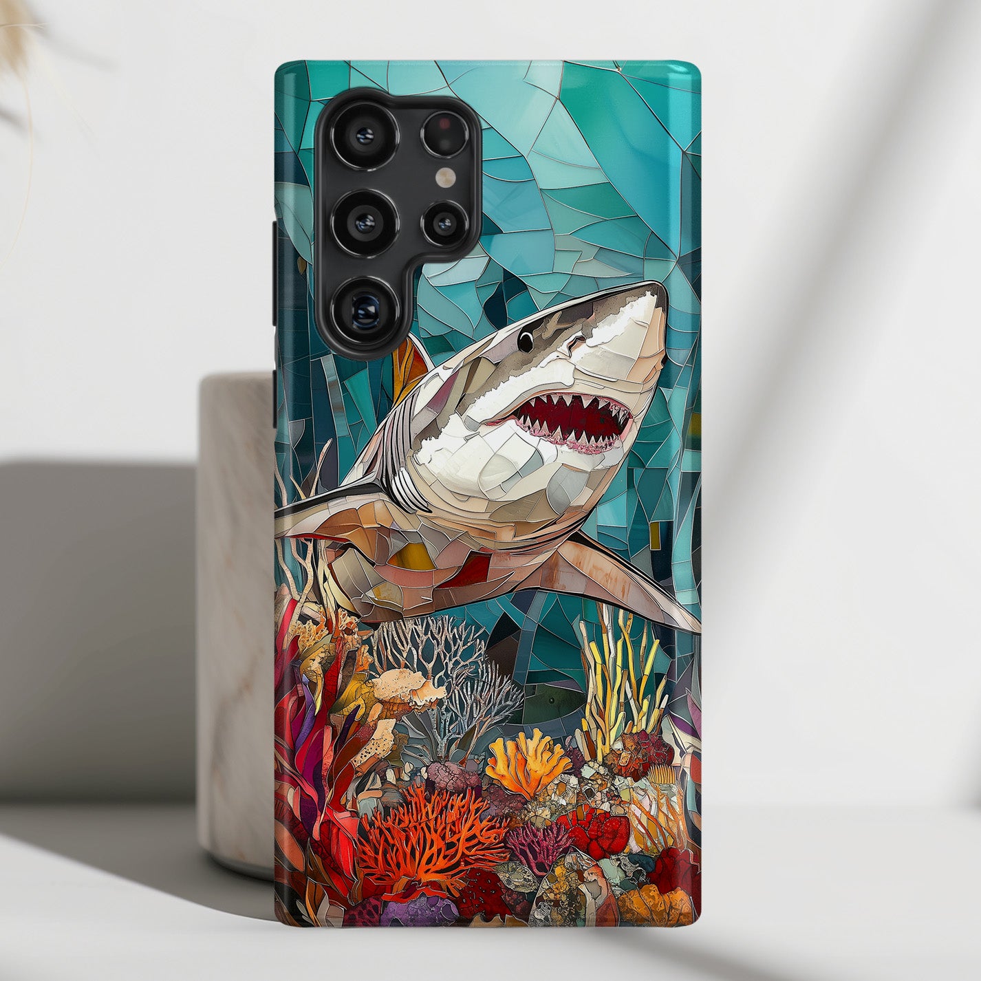 Great White Shark Stained Glass Design Case for Galaxy S series Phones