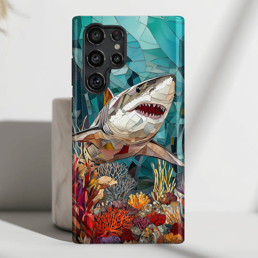 Great White Shark Stained Glass Design Case for Galaxy S series Phones