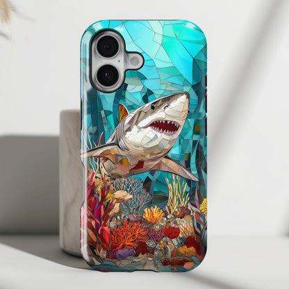 Great White Shark Stained Glass Design iPhone Case