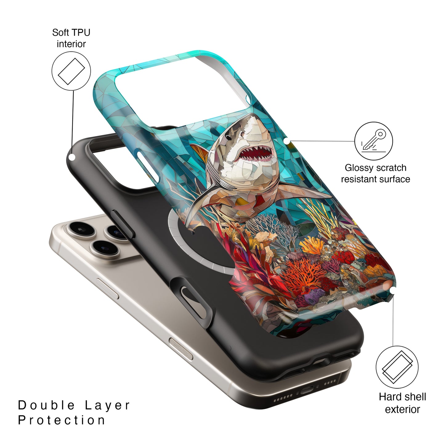 Great White Shark Stained Glass Design iPhone Case